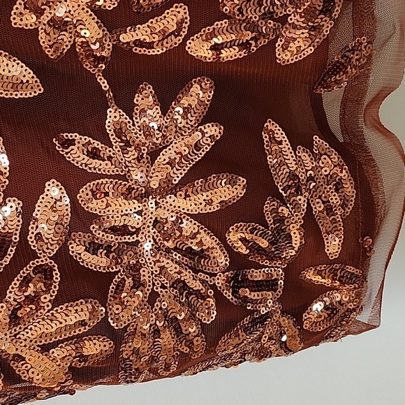 Anthropologie Womens Burnt Orange Floral Sequin Cut Out Blouse Top Size XL - Picture 10 of 16